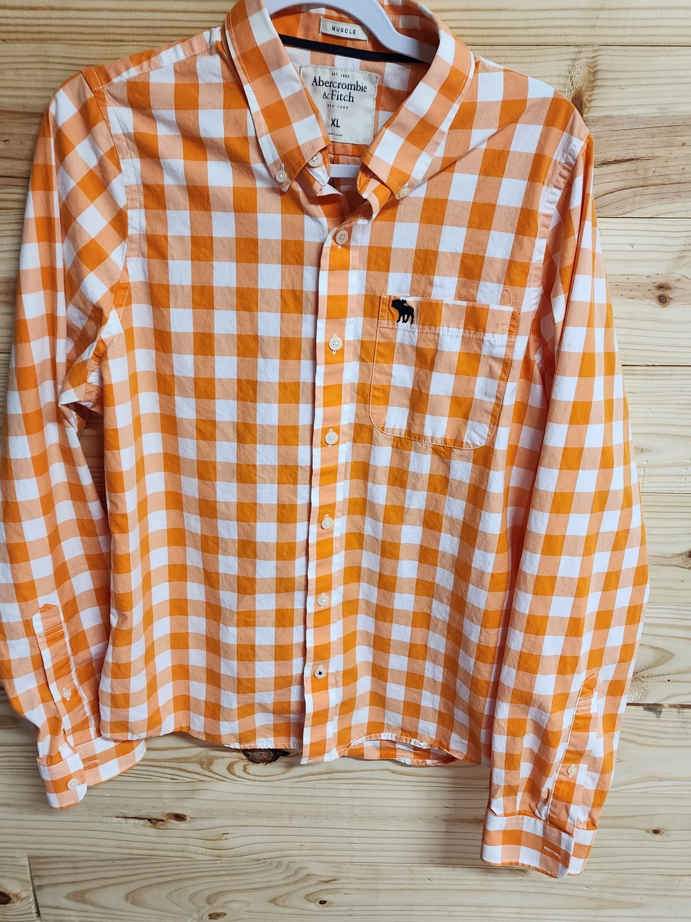 Abercrombie & Fitch Men's Orange Gingham Button-Down Shirt Size XL